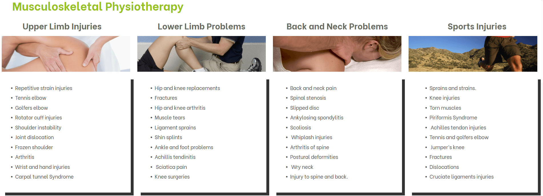 Musculoskeletal injuries, neck and back pain, sports injuries
